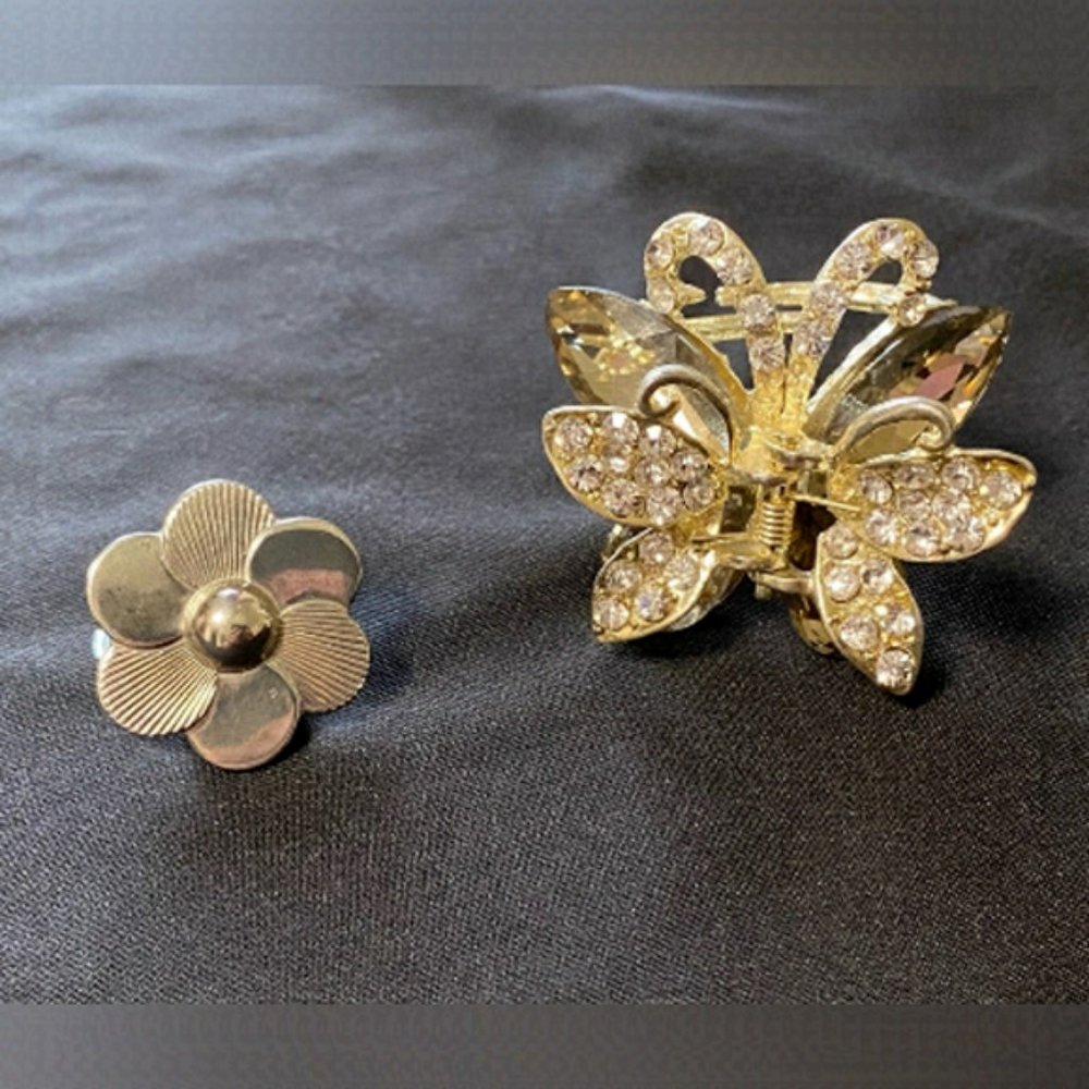 Scarf Clips Silver Tone Metal Vintage Bling Pair